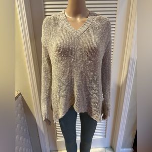 Eileen Fisher Oatmeal Lightweight Knit Swing Sweater, sz Large